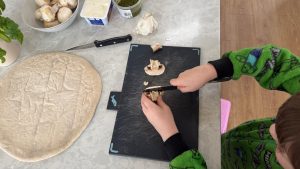 Cooking with kids: healthy mushroom pizza