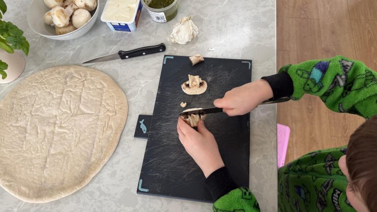Cooking with kids: healthy mushroom pizza